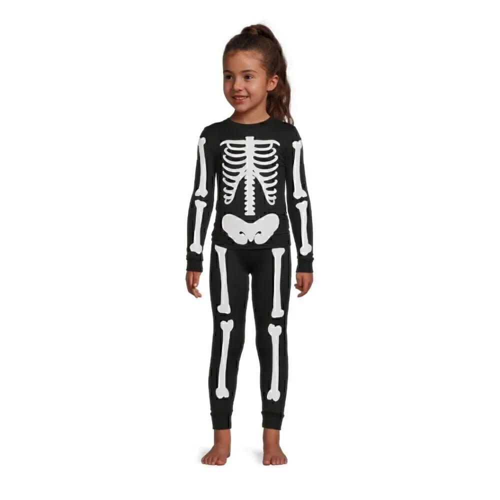 Nwt Kids Glow In The Dark Halloween Skeleton 2 Piece Pajama Set